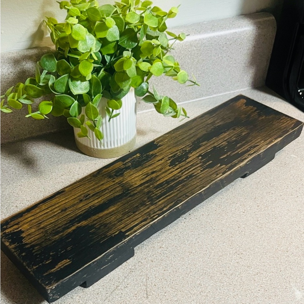 Wooden Riser Display Tray Plant Stand Distressed Black